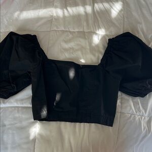 Aerie Elegant Black Puff Sleeve Top